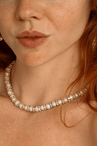 NEIJE - Collier Madame Bovary Perles de Culture Blanches avec Diamants