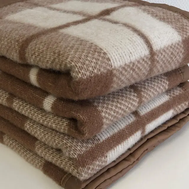 Couverture En Laine Française, Beige, Une Place, 100% Laine, Francie