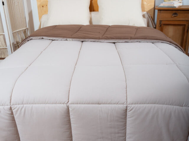 couverture laine naturelle douillette lit double Ardelaine - Couverture piquée en laine - Bicolore Beige Chocolat