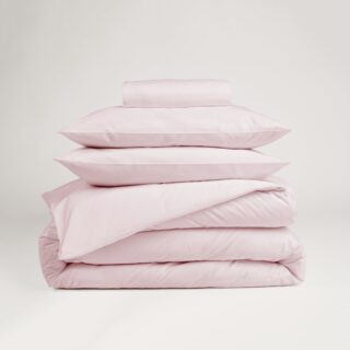 DEJORINE - Parure de lit en Percale de coton  Rose poudré