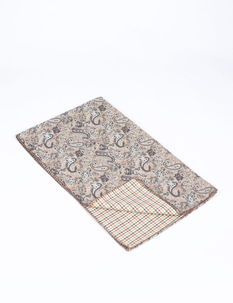 La Chemise Française - Écharpe Fine Unique Doublée Paisley Taupe & Carreaux