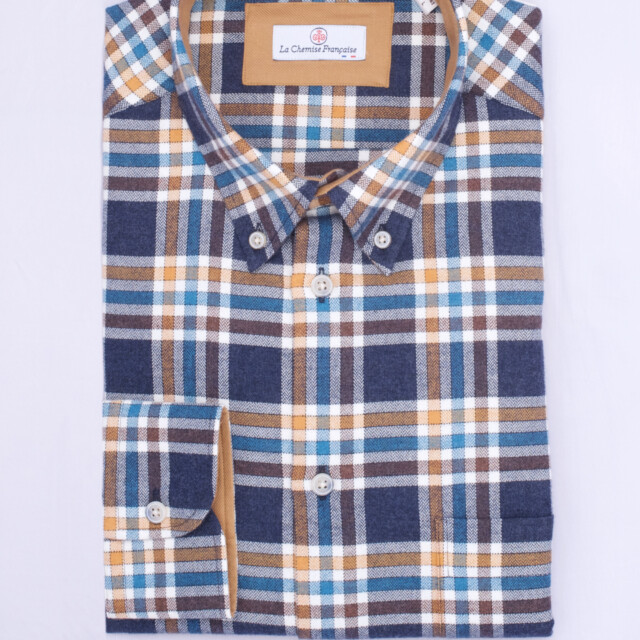 La Chemise Française - Chemise Flanelle Carreaux - Col Boutonné - Coupe Droite