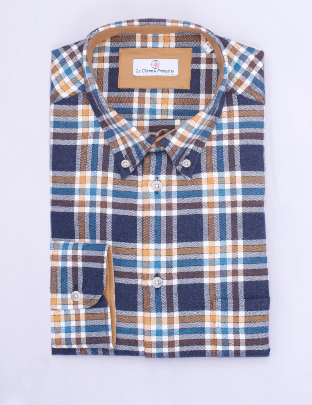La Chemise Française - Chemise Flanelle Carreaux - Col Boutonné - Coupe Droite