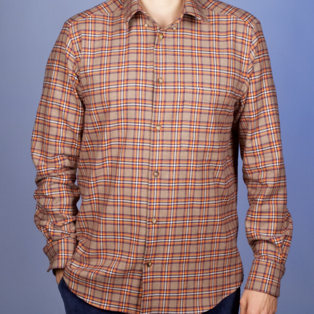 La Chemise Française - Chemise Flanelle Carreaux - Col Boutonné - Coupe Droite