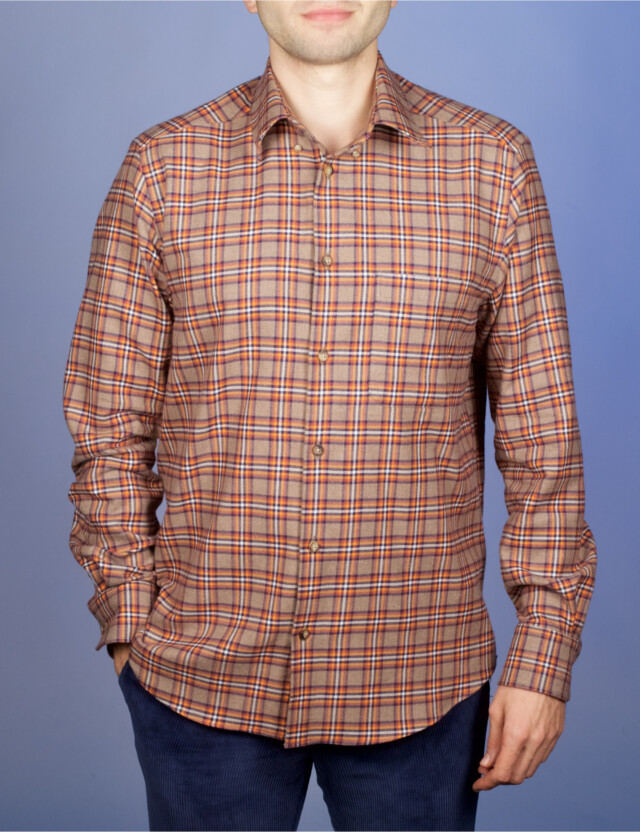 La Chemise Française - Chemise Flanelle Carreaux - Col Boutonné - Coupe Droite