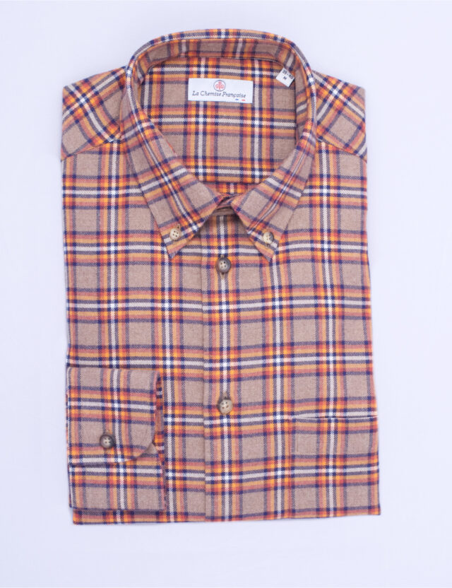 La Chemise Française - Chemise Flanelle Carreaux – Col Boutonné – Coupe Droite