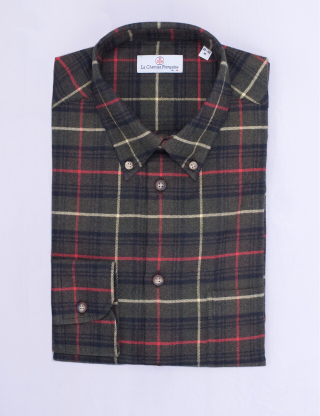 La Chemise Française - Chemise Flanelle Carreaux - Col Boutonné - Coupe Droite