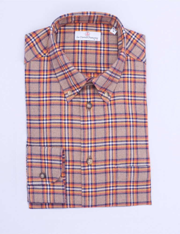 La Chemise Française - Chemise Flanelle Carreaux - Col Boutonné - Coupe Droite