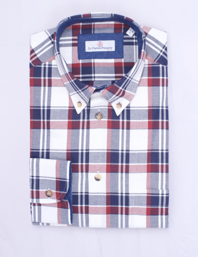 La Chemise Française - Chemise Flanelle Carreaux - Col Boutonné - Coupe Droite