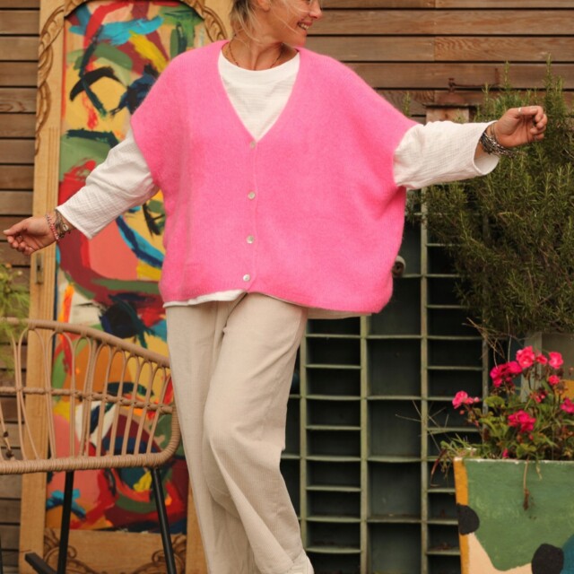 Quintessence - Gilet Claudia - Rose fluo