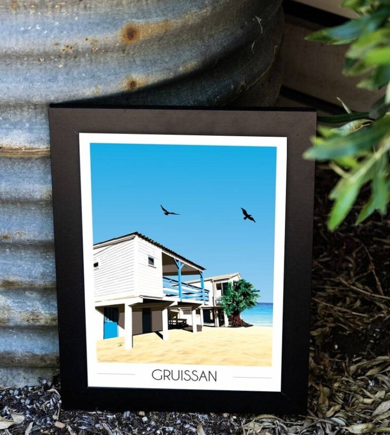 Foliove - Affiche de Gruissan - Maisons sur pilotis