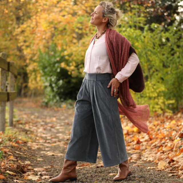 Quintessence - Jupe culotte Margot - velours côtelé gris bleuté