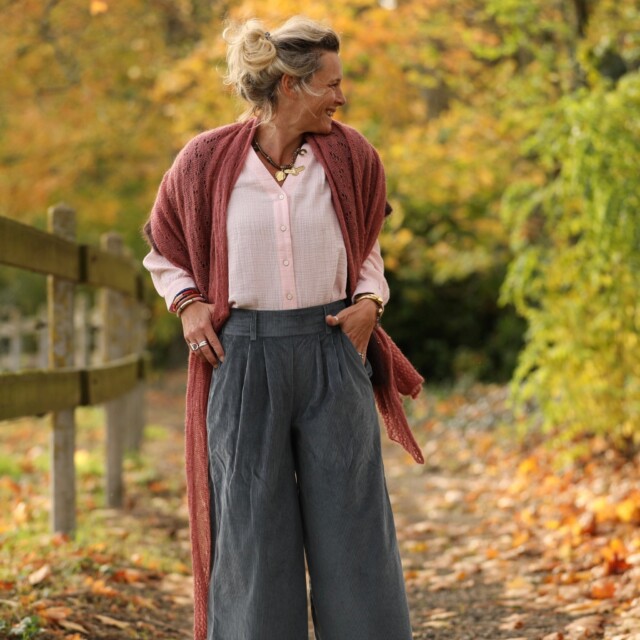 Quintessence - Jupe culotte Margot - velours côtelé gris bleuté