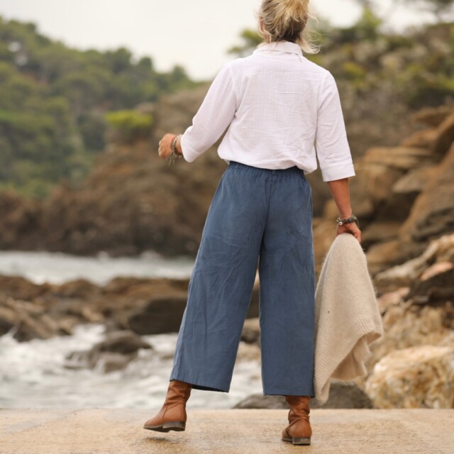 Quintessence - Jupe culotte Margot - velours milleraies bleu officier