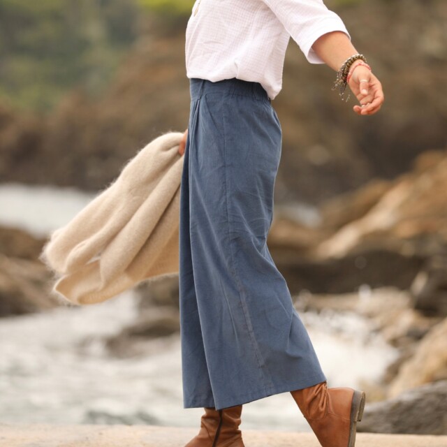 Quintessence - Jupe culotte Margot - velours milleraies bleu officier