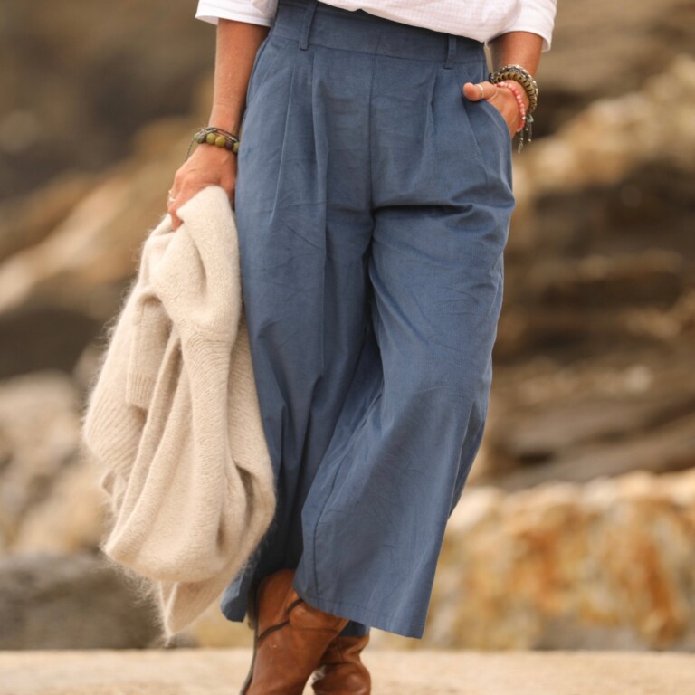 Quintessence - Jupe culotte Margot - velours milleraies bleu officier