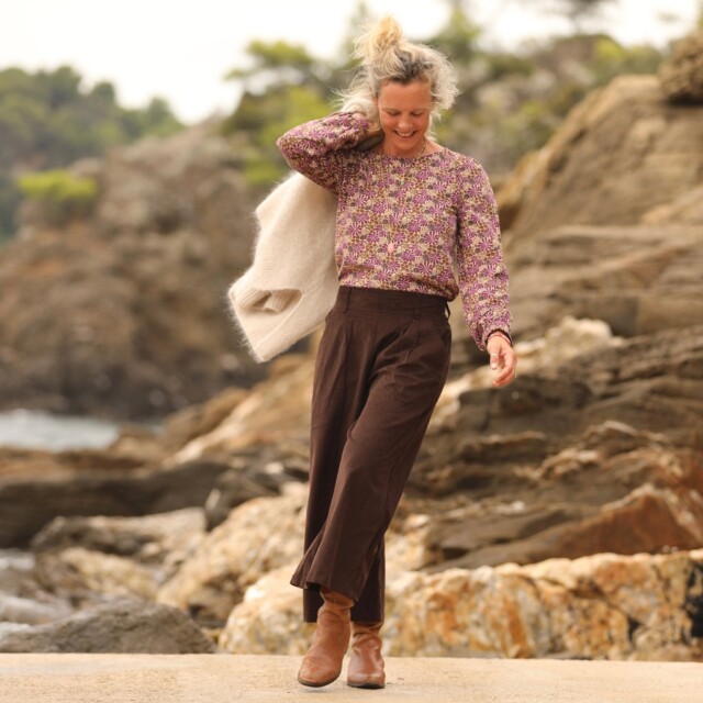 Quintessence - Jupe culotte Margot - velours milleraies Chocolat