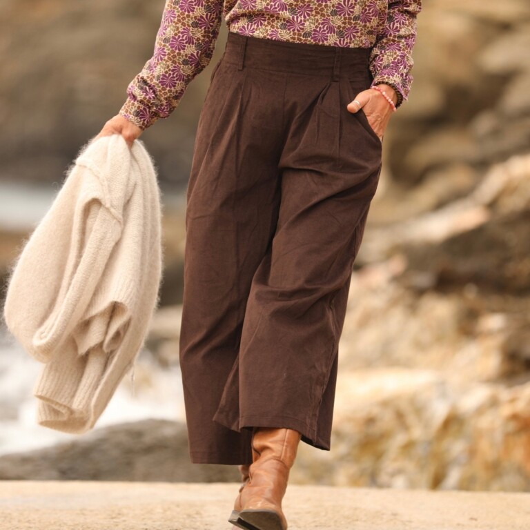 Quintessence - Jupe culotte Margot - velours milleraies Chocolat