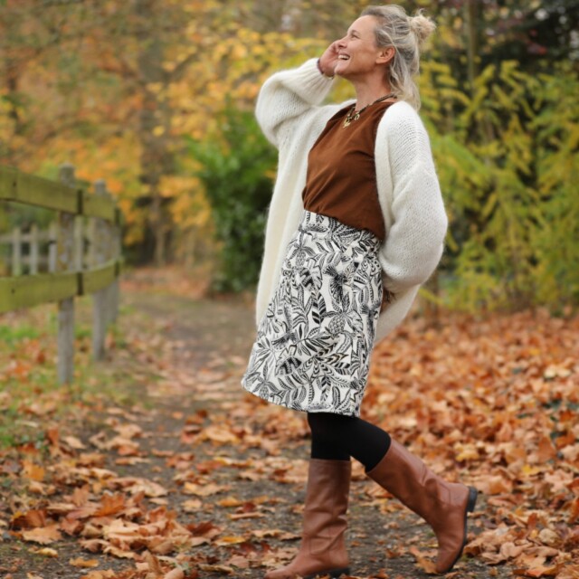 Quintessence - Jupe Maya - Jacquard Feuillage Sépia