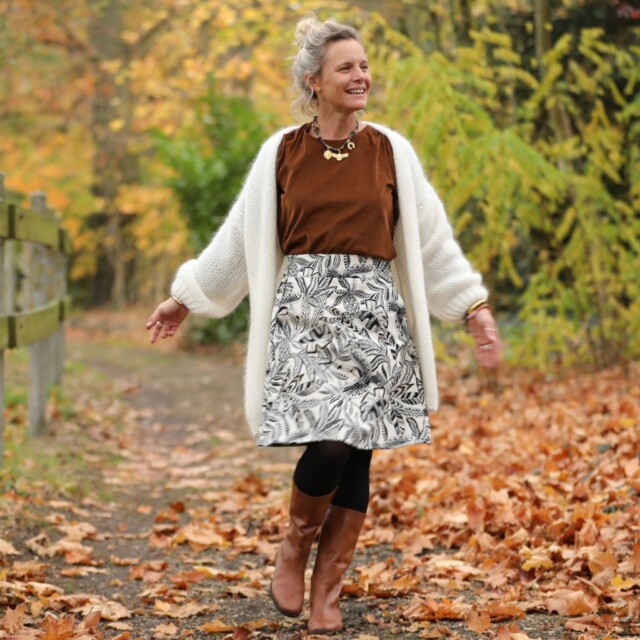 Quintessence - Jupe Maya - Jacquard Feuillage Sépia