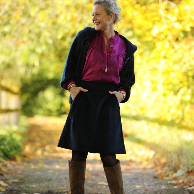 Quintessence - Jupe Maya - velours côtelé marine