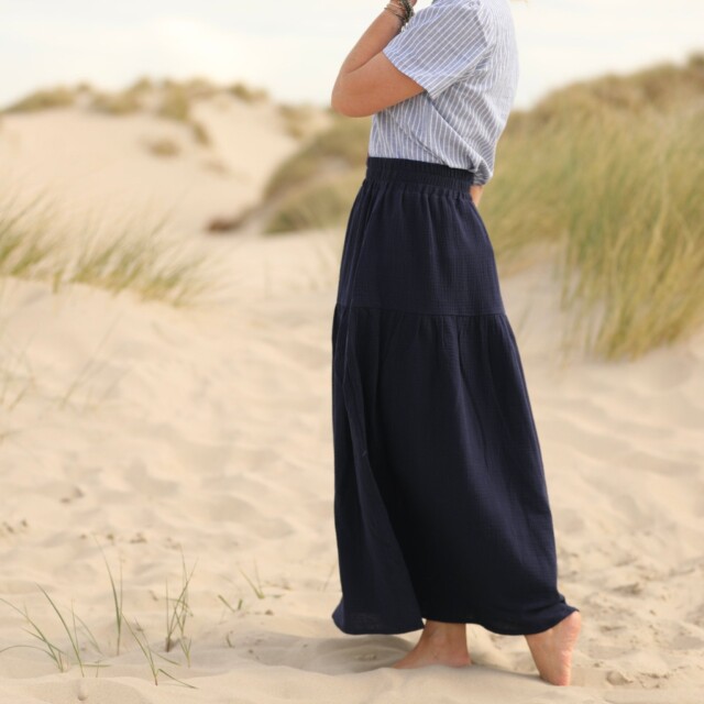 Quintessence - Jupe Sarah - double gaze de coton bleu nuit