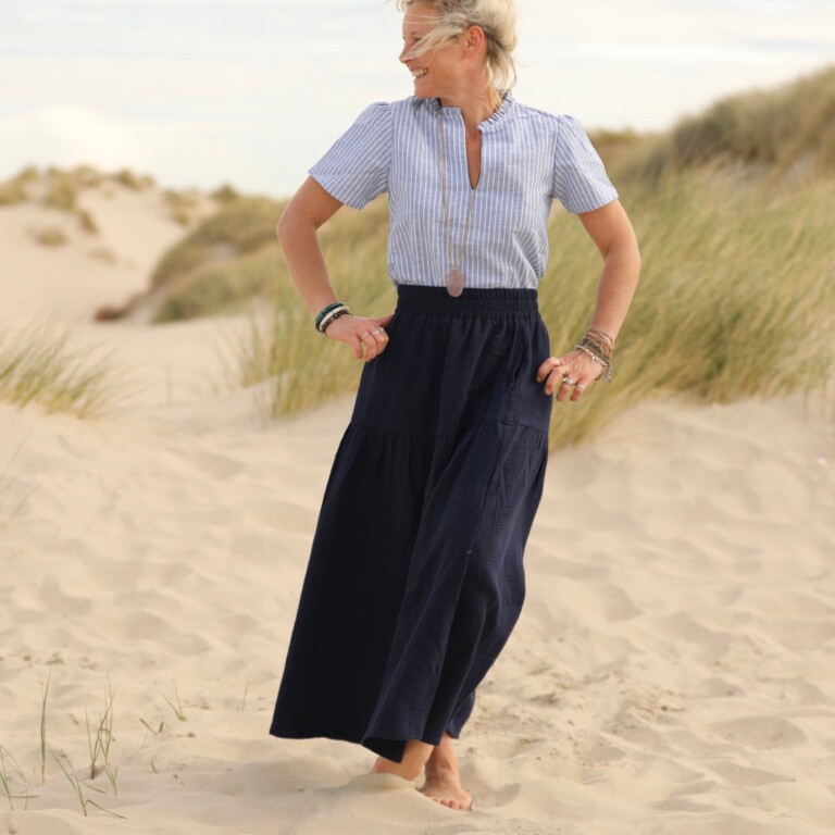 Quintessence - Jupe Sarah - double gaze de coton bleu nuit