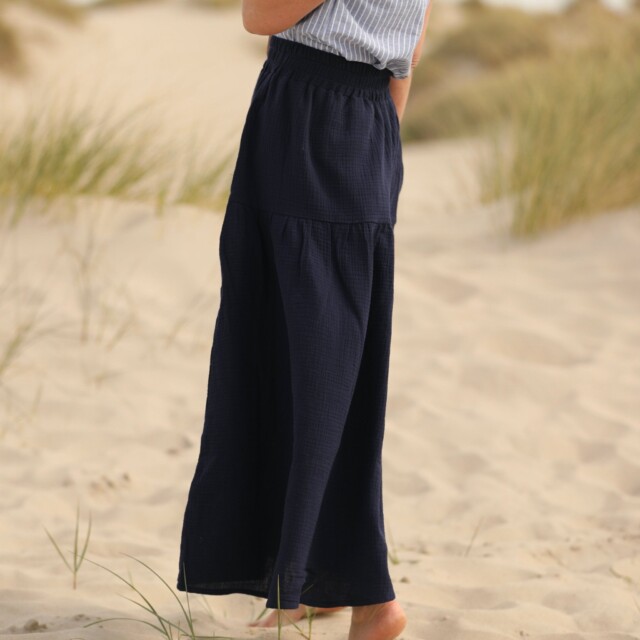 Quintessence - Jupe Sarah - double gaze de coton bleu nuit