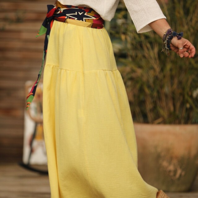 Quintessence - Jupe Sarah - double gaze de coton jaune mimosas