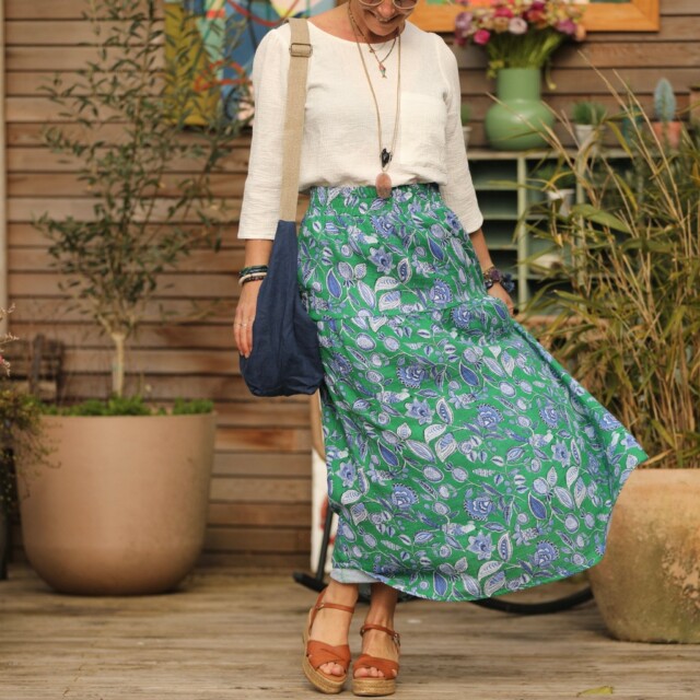 Quintessence - Jupe Sarah - double gaze de coton Nature enchantée