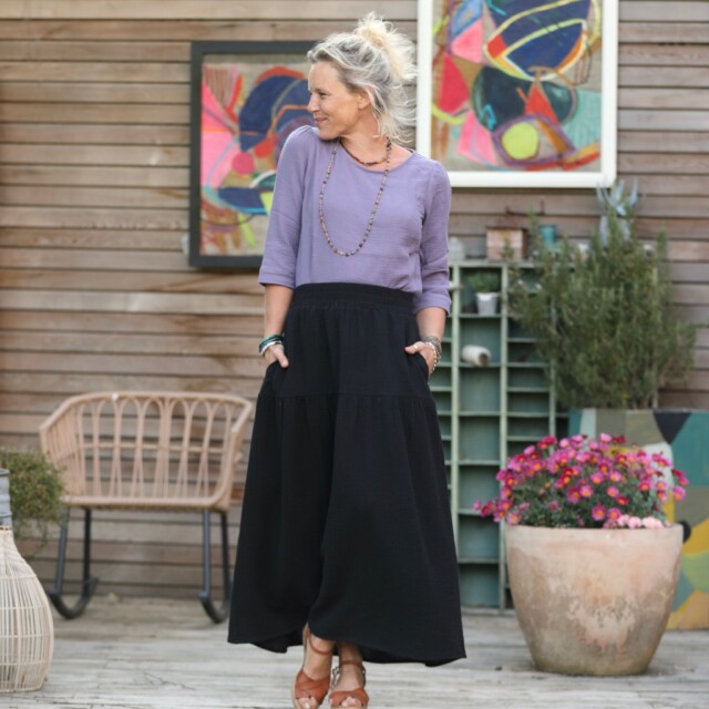 Quintessence - Jupe Sarah - double gaze de coton noire