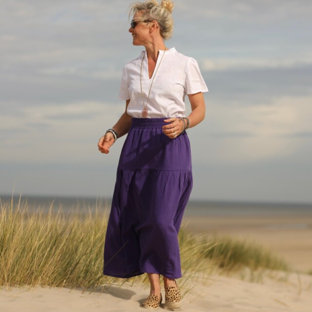 Quintessence - Jupe Sarah - double gaze de coton prune