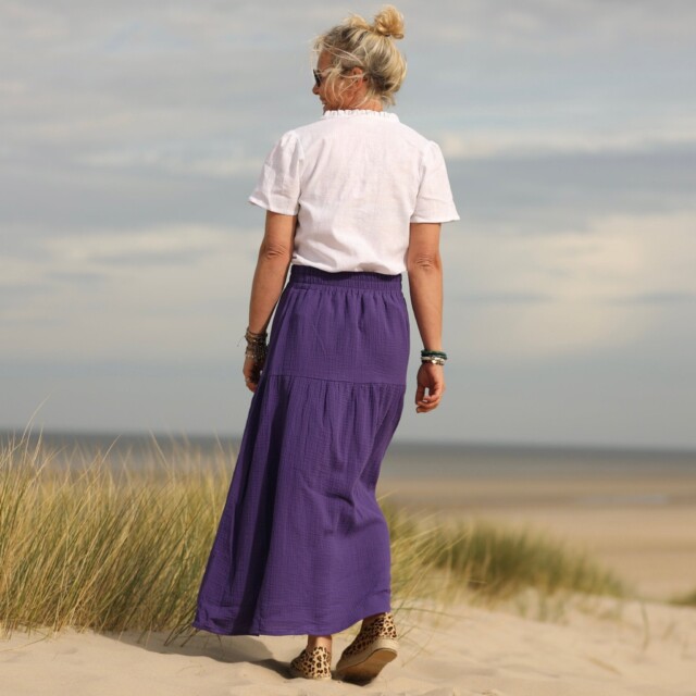 Quintessence - Jupe Sarah - double gaze de coton prune