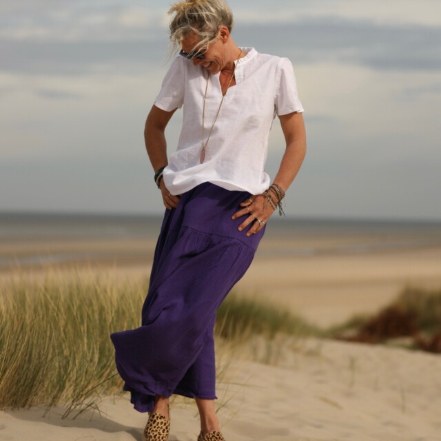 Quintessence - Jupe Sarah - double gaze de coton prune