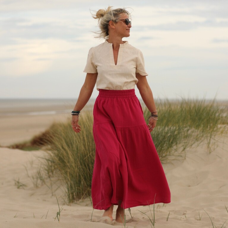 Quintessence - Jupe Sarah - double gaze de coton rose fushia