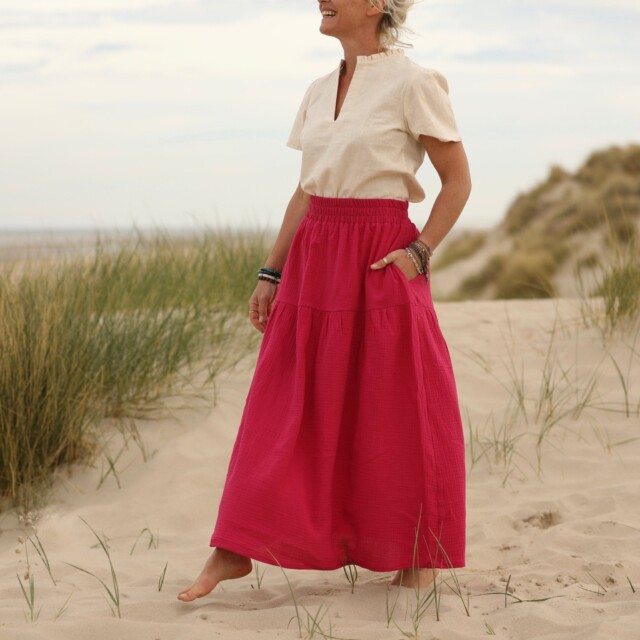 Quintessence - Jupe Sarah - double gaze de coton rose fushia