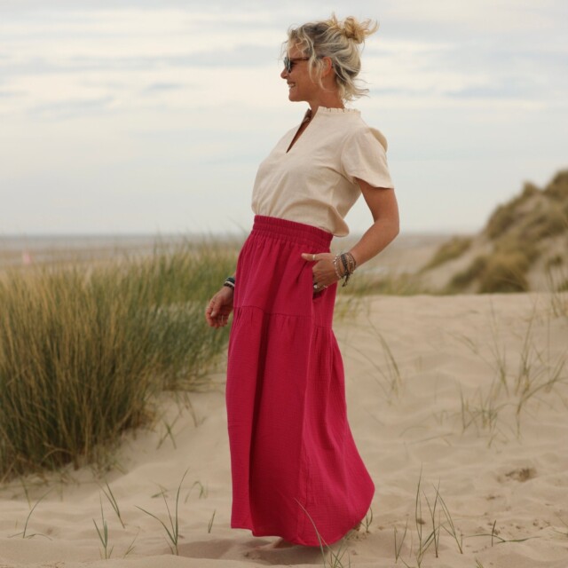 Quintessence - Jupe Sarah - double gaze de coton rose fushia