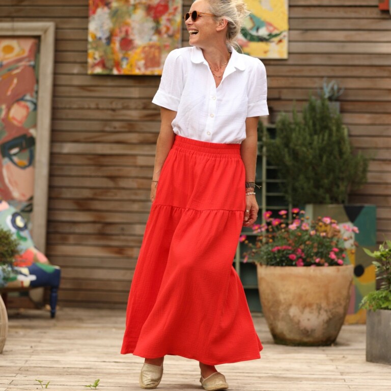 Quintessence - Jupe Sarah - double gaze de coton rouge coquelicot