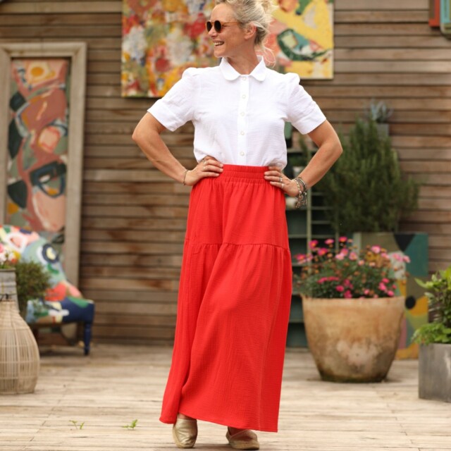 Quintessence - Jupe Sarah - double gaze de coton rouge coquelicot