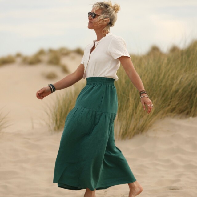 Quintessence - Jupe Sarah - double gaze de coton vert printemps