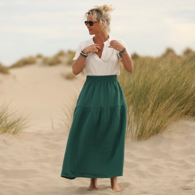 Quintessence - Jupe Sarah – double gaze de coton vert printemps