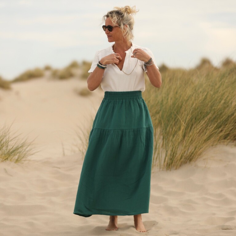 Quintessence - Jupe Sarah - double gaze de coton vert printemps