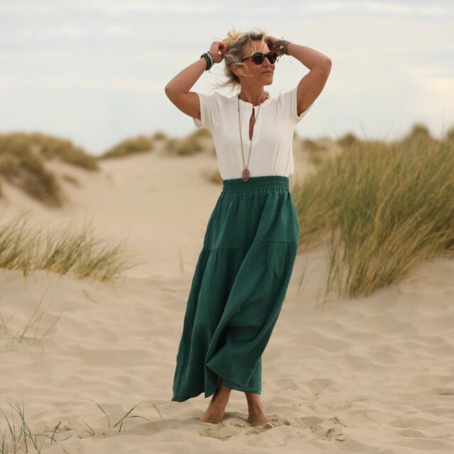 Quintessence - Jupe Sarah - double gaze de coton vert printemps