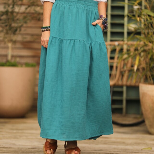 Quintessence - Jupe Sarah - double gaze de coton vert printemps