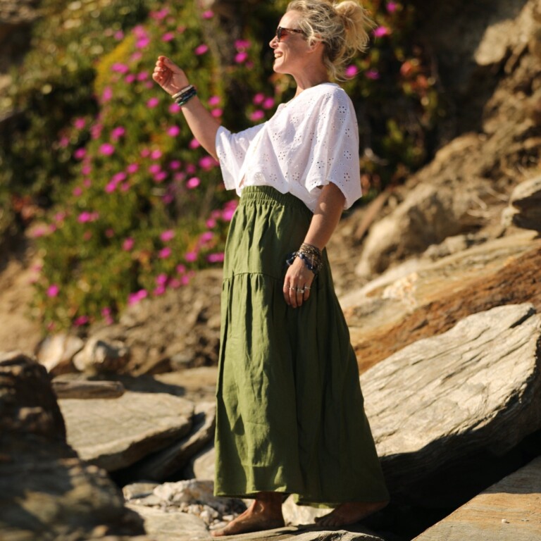 Quintessence - Jupe Sarah - lin vert pomme