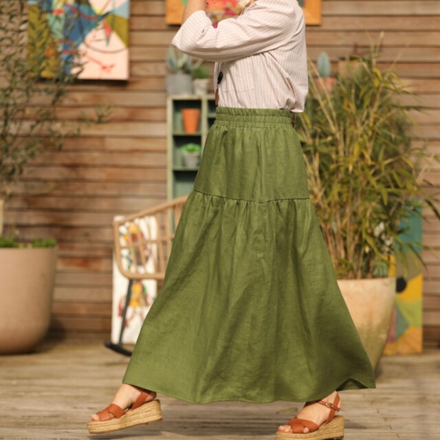 Quintessence - Jupe Sarah - lin vert pomme