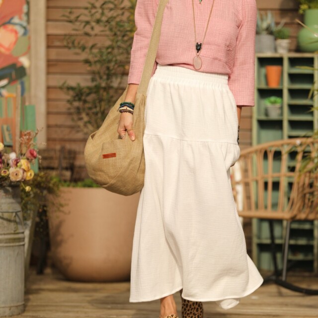 Quintessence - Jupe Sarah - triple gaze de coton blanche