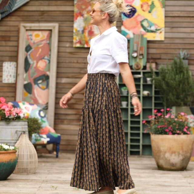 Quintessence - Jupe Sarah - viscose batik marine/camel