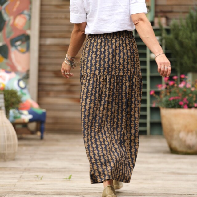 Quintessence - Jupe Sarah - viscose batik marine/camel