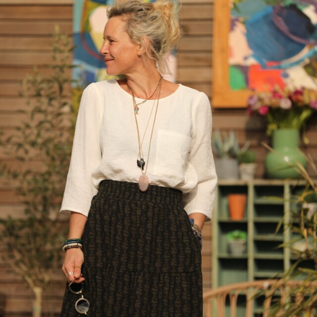 Quintessence - Jupe Sarah - viscose batik noir/kaki